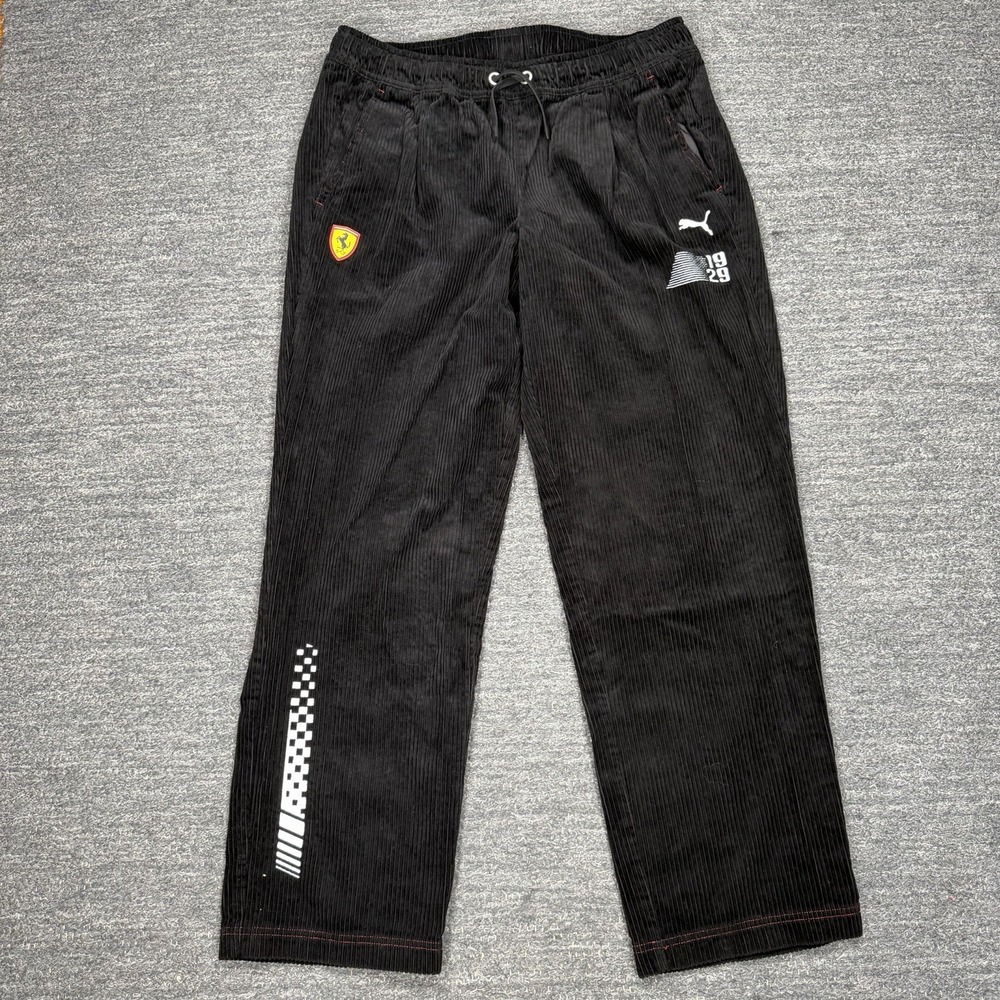 Puma x Scuderia Ferrari Race Garage Crew Corduroy Pants Men XL Black Racing Cars